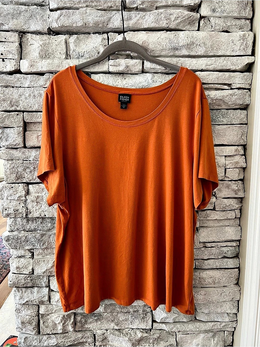 Eileen Fisher Orange Short Sleeve Top Size 2X Like New